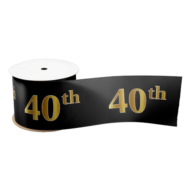 Faux/Imitation Gold "40th" Event Number (Black) Satin Ribbon (Spool)