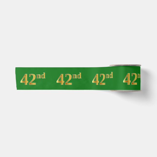 Faux/Imitation Gold "42nd" Event Number (Green) Satin Ribbon (Front)