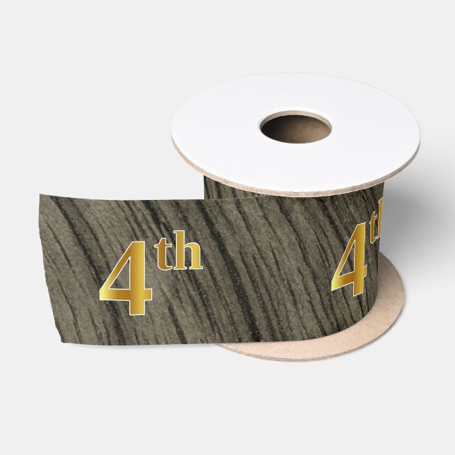 Faux/Imitation Gold "4th" Event Number (Rustic) Satin Ribbon (Spool)