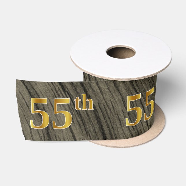 Faux/Imitation Gold "55th" Event Number (Rustic) Satin Ribbon (Spool)