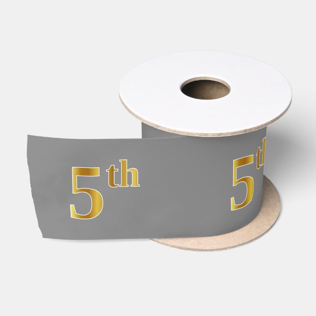 Faux/Imitation Gold "5th" Event Number (Grey) Satin Ribbon (Spool)