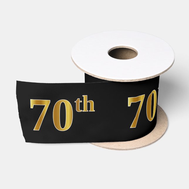Faux/Imitation Gold "70th" Event Number (Black) Satin Ribbon (Spool)