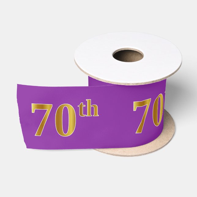 Faux/Imitation Gold "70th" Event Number (Purple) Satin Ribbon (Spool)