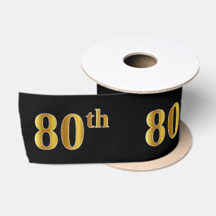 Faux/Imitation Gold "80th" Event Number (Black) Satin Ribbon