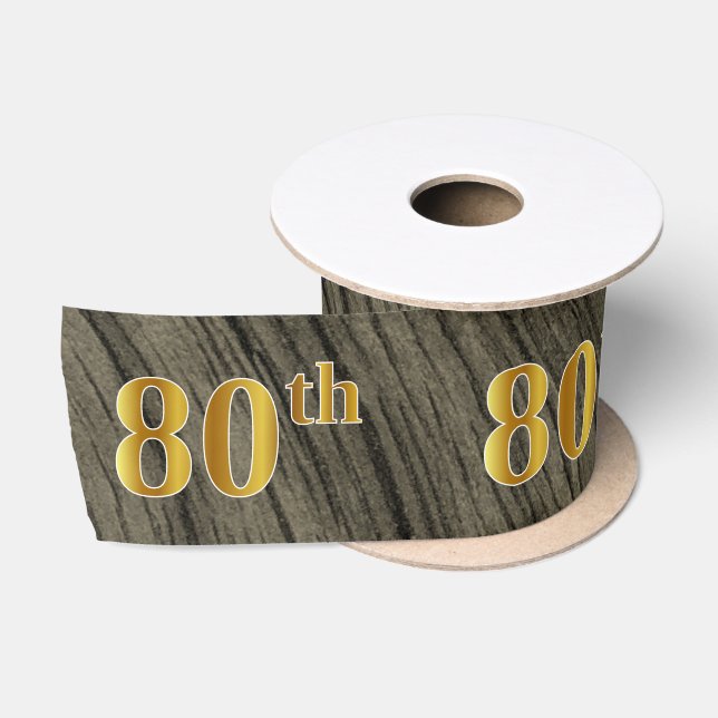 Faux/Imitation Gold "80th" Event Number (Rustic) Satin Ribbon (Spool)