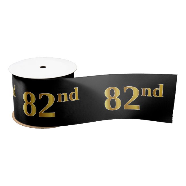 Faux/Imitation Gold "82nd" Event Number (Black) Satin Ribbon (Spool)