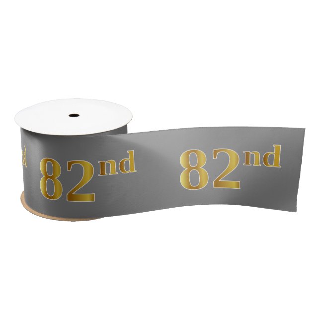 Faux/Imitation Gold "82nd" Event Number (Grey) Satin Ribbon (Spool)