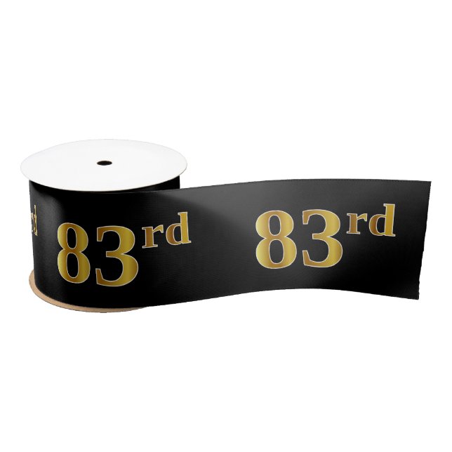 Faux/Imitation Gold "83rd" Event Number (Black) Satin Ribbon (Spool)