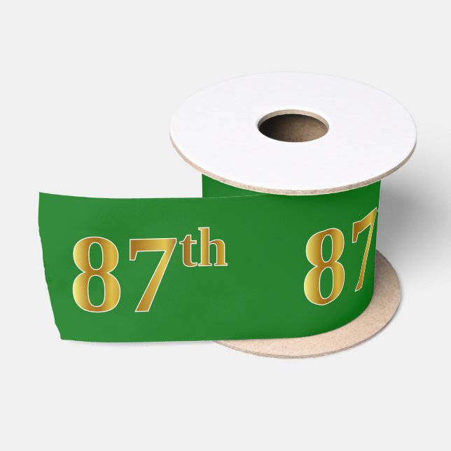 Faux/Imitation Gold "87th" Event Number (Green) Satin Ribbon (Spool)