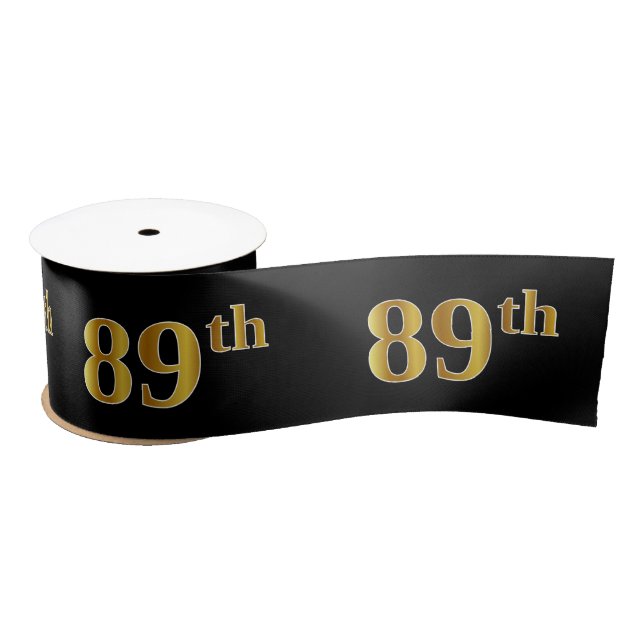 Faux/Imitation Gold "89th" Event Number (Black) Satin Ribbon (Spool)