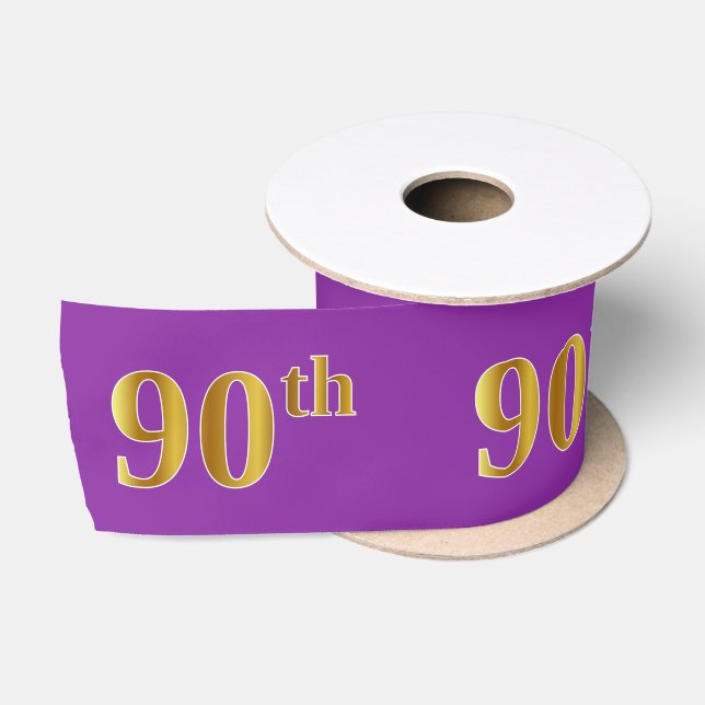 Faux/Imitation Gold "90th" Event Number (Purple) Satin Ribbon (Spool)