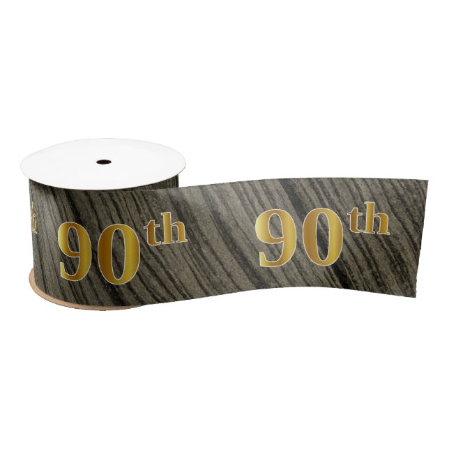 Faux/Imitation Gold "90th" Event Number (Rustic) Satin Ribbon (Spool)
