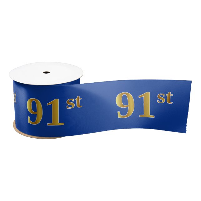 Faux/Imitation Gold "91st" Event Number (Blue) Satin Ribbon (Spool)