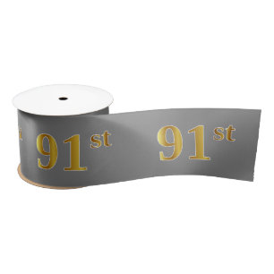 Faux/Imitation Gold "91st" Event Number (Grey) Satin Ribbon