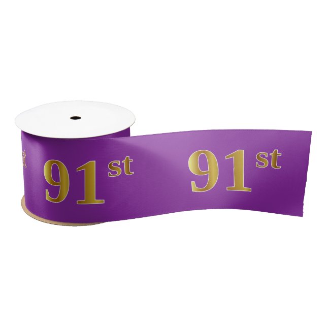 Faux/Imitation Gold "91st" Event Number (Purple) Satin Ribbon (Spool)