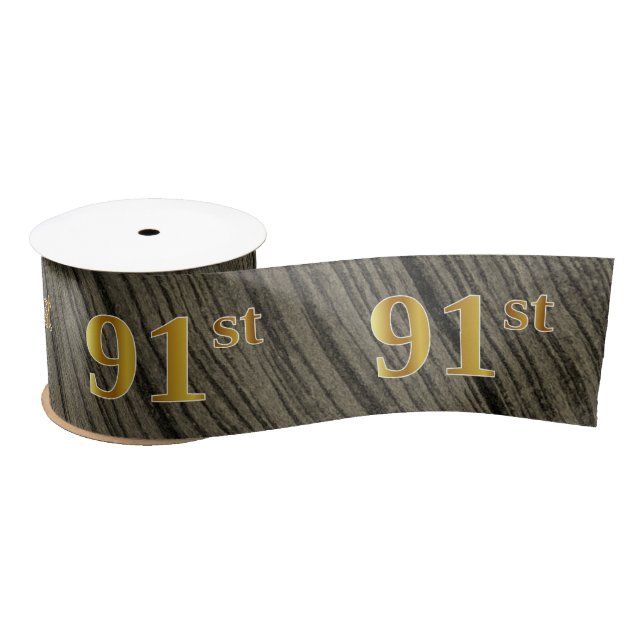 Faux/Imitation Gold "91st" Event Number (Rustic) Satin Ribbon (Spool)
