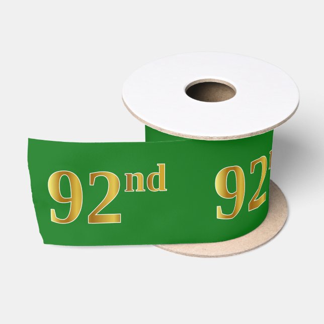 Faux/Imitation Gold "92nd" Event Number (Green) Satin Ribbon (Spool)