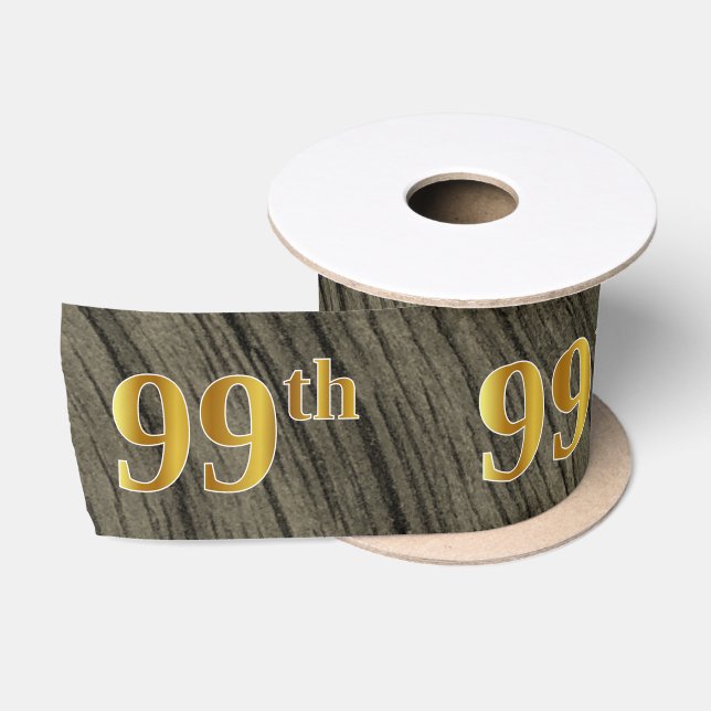 Faux/Imitation Gold "99th" Event Number (Rustic) Satin Ribbon (Spool)