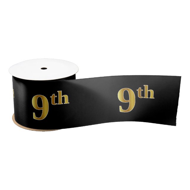 Faux/Imitation Gold "9th" Event Number (Black) Satin Ribbon (Spool)