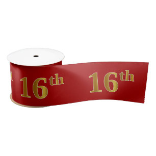 Faux/Imitation Gold Look "16th" Event Number (Red) Satin Ribbon