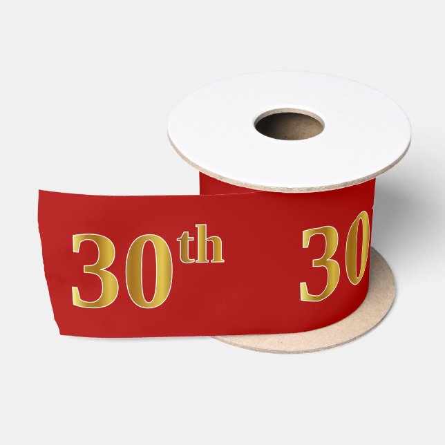 Faux/Imitation Gold Look "30th" Event Number (Red) Satin Ribbon (Spool)