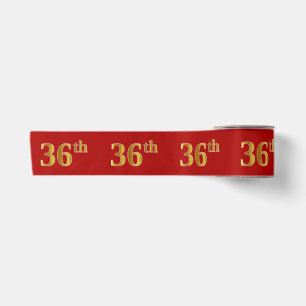 Faux/Imitation Gold Look "36th" Event Number (Red) Satin Ribbon
