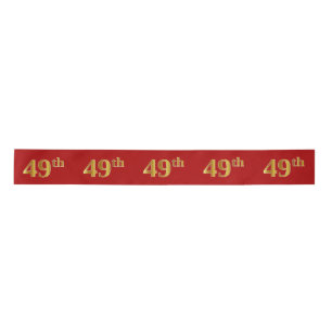 Faux/Imitation Gold Look "49th" Event Number (Red) Satin Ribbon