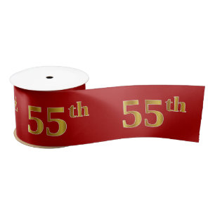 Faux/Imitation Gold Look "55th" Event Number (Red) Satin Ribbon