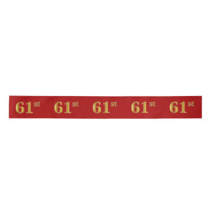 Faux/Imitation Gold Look "61st" Event Number (Red) Satin Ribbon
