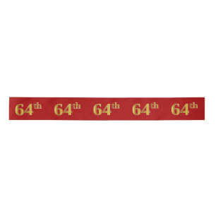 Faux/Imitation Gold Look "64th" Event Number (Red) Satin Ribbon