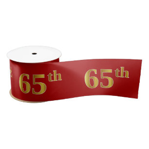 Faux/Imitation Gold Look "65th" Event Number (Red) Satin Ribbon