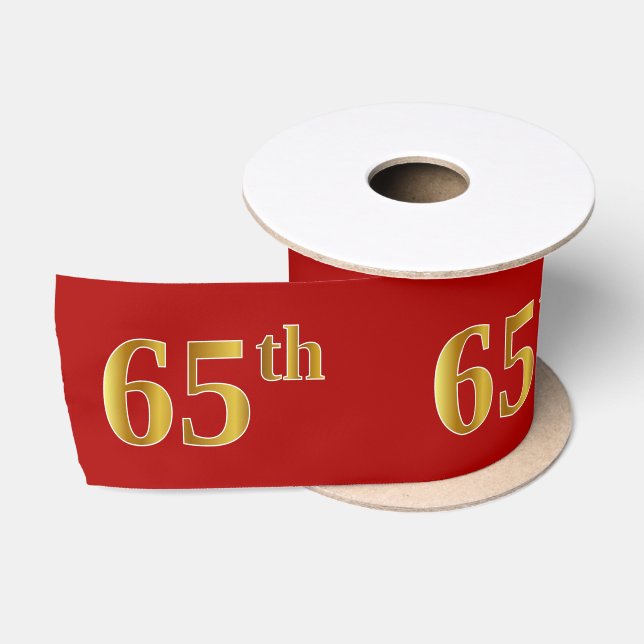 Faux/Imitation Gold Look "65th" Event Number (Red) Satin Ribbon (Spool)