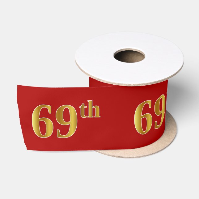 Faux/Imitation Gold Look "69th" Event Number (Red) Satin Ribbon (Spool)