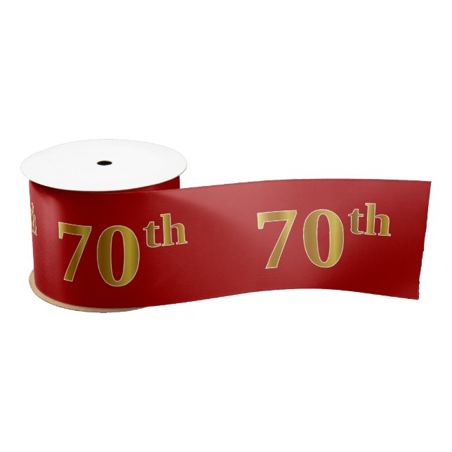 Faux/Imitation Gold Look "70th" Event Number (Red) Satin Ribbon (Spool)