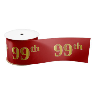 Faux/Imitation Gold Look "99th" Event Number (Red) Satin Ribbon
