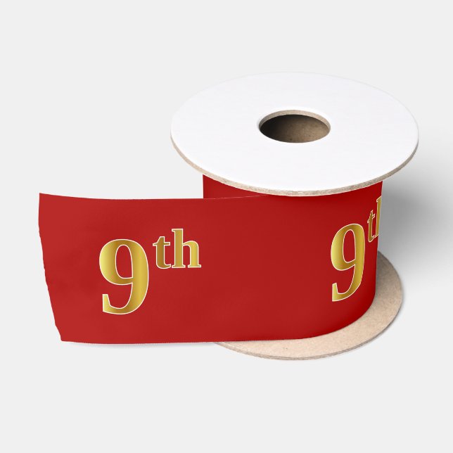 Faux/Imitation Gold Look "9th" Event Number (Red) Satin Ribbon (Spool)