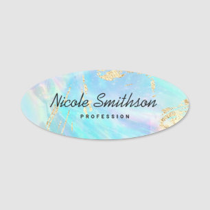 faux iridescence and FAUX gold foil details Name Tag