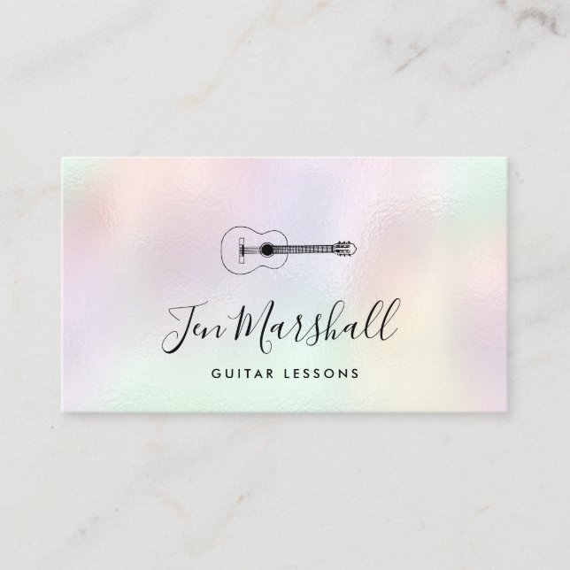 FAUX iridescent background guitarist Business Card (Front)