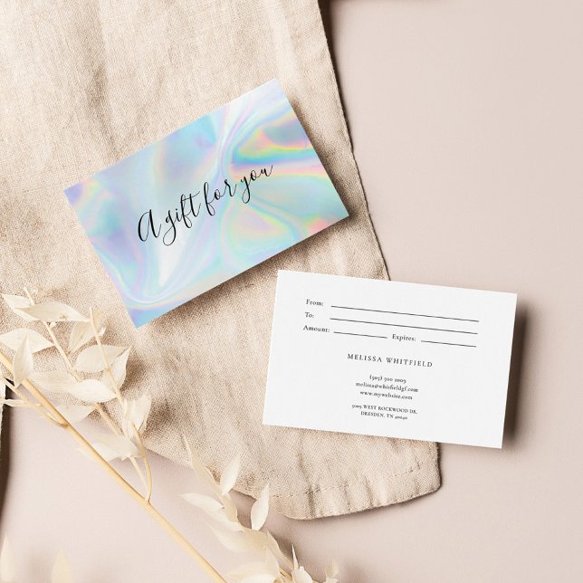 Faux Iridescent Blue Holographic Gift Card (Holographic Business Vouchers and Gift Cards)