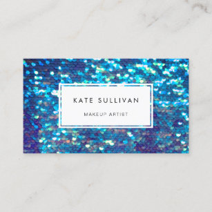 faux iridescent effect mermaid blue sequin business card