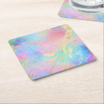 FAUX iridescent fluid marble Square Paper Coaster<br><div class="desc">please note the holographic effect is not real,  but just simulated</div>