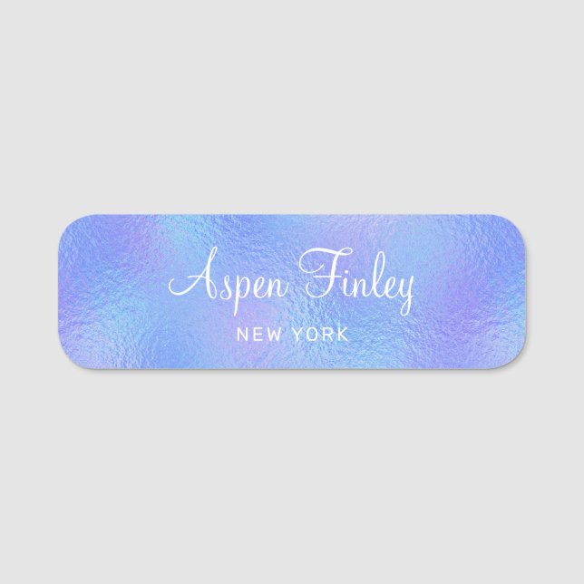Faux Iridescent Foil Elegant Name Tag (Front)