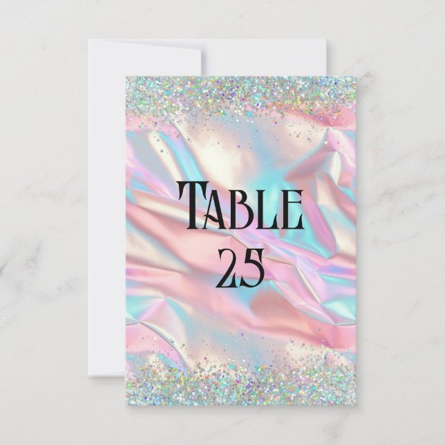Faux Iridescent Foil & Glitter Wedding Table Numbe Invitation (Front)