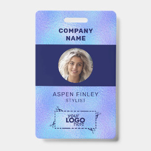 Faux Iridescent Foil Photo Logo QR-Code Name Badge