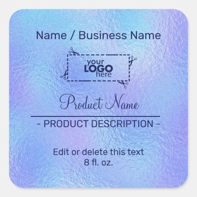 Faux Iridescent Foil Product Label Square Sticker (Front)