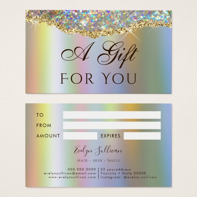 Faux iridescent gold glitter sequin gift card (Front & Back)