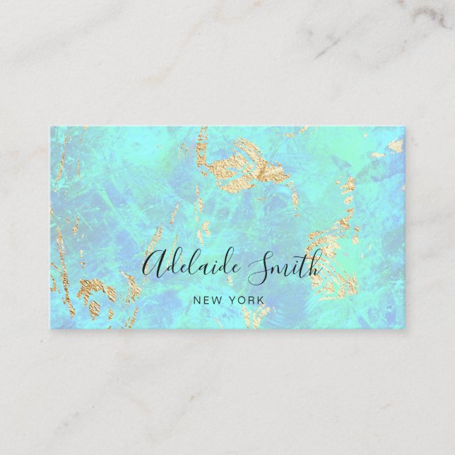FAUX iridescent opal inspired blue green Business Card (Front)