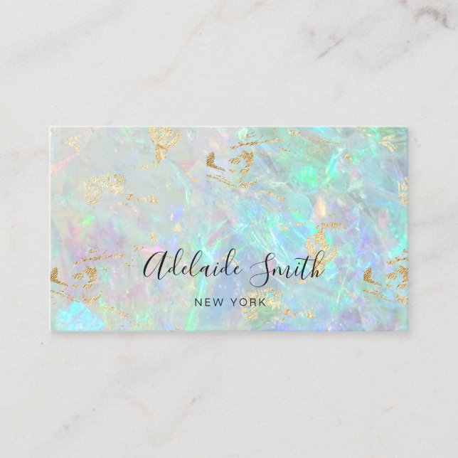 FAUX iridescent opal stone texture Business Card (Front)