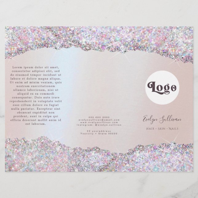 Faux iridescent pink glitter foil brochure (Front)