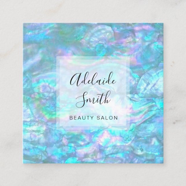 FAUX iridescent shell texture Square Business Card (Front)